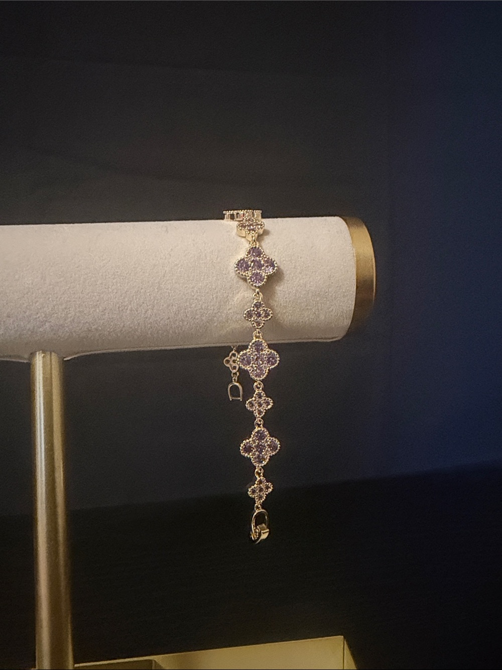 Gold-Tone Bracelet with Purple Clover Motif